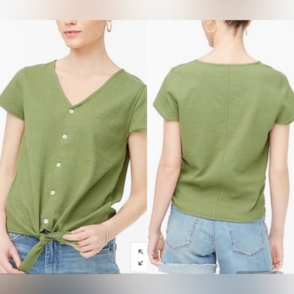 J. Crew Factory Textured B-Neck Tie-Front Button-Down Top Size X-Small